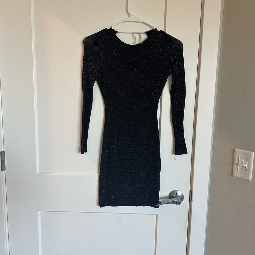 Lulu’s Sparkly Elegant Black Long Sleeve Dress